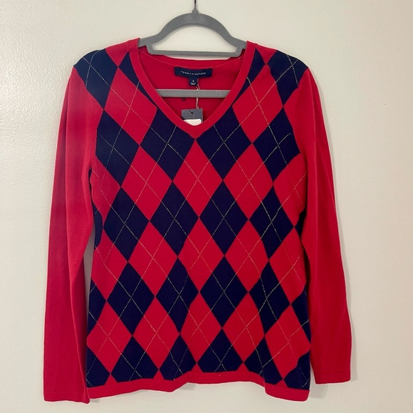 Tommy Hilfiger Blue and Navy Argyle Patterned Sweater - Picture 1 of 5